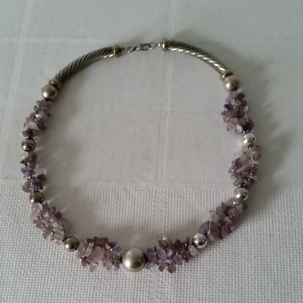 Amethyst Chips Necklace Hand Made